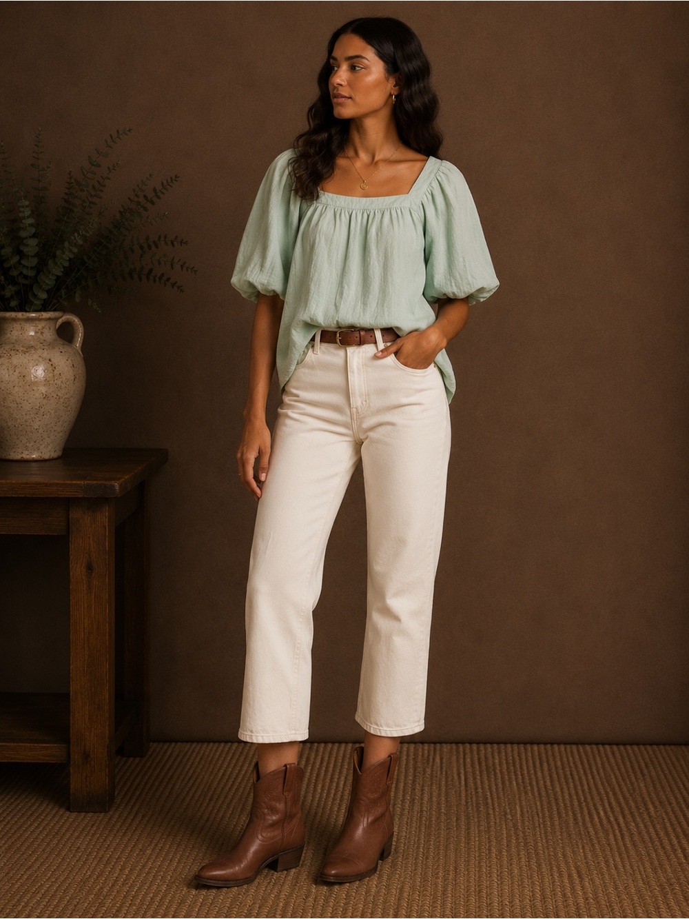 a new day Cream High-Rise Ankle Jeans